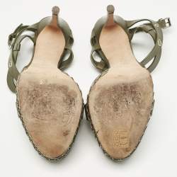 Pre Owned Casadei Green Leather Peep Toe Platform Ankle Strap Sandals Size 39