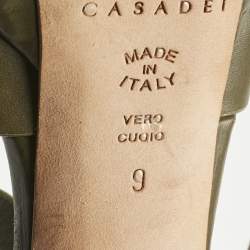 Pre Owned Casadei Green Leather Peep Toe Platform Ankle Strap Sandals Size 39