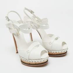 Pre Owned Casadei White Leather Platform Sandals Size 39