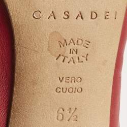 Pre Owned Casadei Red Croc Embossed Patent Leather and Leather Pointed Toe Pumps Size 36.5