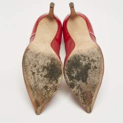 Pre Owned Casadei Red Croc Embossed Patent Leather and Leather Pointed Toe Pumps Size 36.5