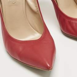 Pre Owned Casadei Red Croc Embossed Patent Leather and Leather Pointed Toe Pumps Size 36.5