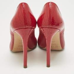 Pre Owned Casadei Red Croc Embossed Patent Leather and Leather Pointed Toe Pumps Size 36.5