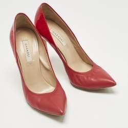 Pre Owned Casadei Red Croc Embossed Patent Leather and Leather Pointed Toe Pumps Size 36.5