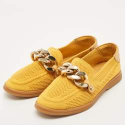 Pre Owned Casadei Yellow Knit Fabric and Leather Hanoi Loafers Size 36.5