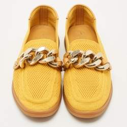 Pre Owned Casadei Yellow Knit Fabric and Leather Hanoi Loafers Size 36.5