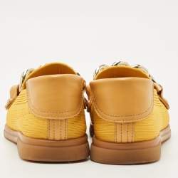 Pre Owned Casadei Yellow Knit Fabric and Leather Hanoi Loafers Size 36.5