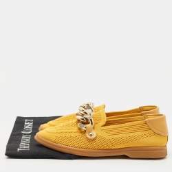 Pre Owned Casadei Yellow Knit Fabric and Leather Hanoi Loafers Size 36.5