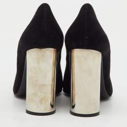 Pre Owned Casadei Black Suede Pointed Toe Crystal Chain Link Pumps Size 37