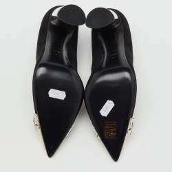 Pre Owned Casadei Black Suede Pointed Toe Crystal Chain Link Pumps Size 37