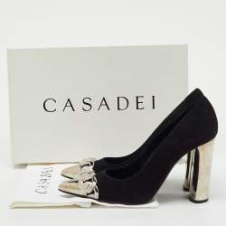 Pre Owned Casadei Black Suede Pointed Toe Crystal Chain Link Pumps Size 37