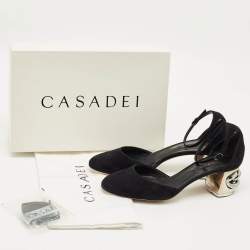 Pre Owned Casadei Black Suede Mary Jane Pumps Size 39.5