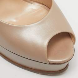 Pre Owned Casadei Beige Leather Peep Toe Pumps Size 38
