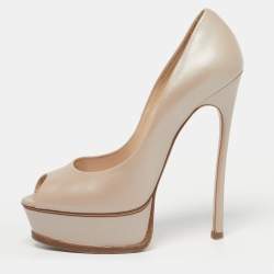 Pre Owned Casadei Beige Leather Peep Toe Pumps Size 38