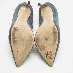 Pre Owned Casadei Blue Suede Blade Pointed Toe Pumps Size 40
