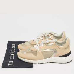 Pre Owned Casadei Beige Leather and Mesh Lace Up Sneakers Size 41