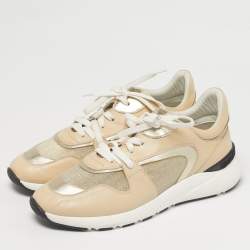 Pre Owned Casadei Beige Leather and Mesh Lace Up Sneakers Size 41