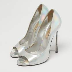 Pre Owned Casadei Silver Leather Peep Toe Pumps Size 39