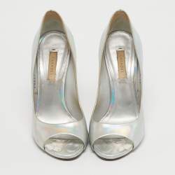 Pre Owned Casadei Silver Leather Peep Toe Pumps Size 39