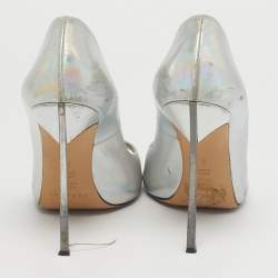 Pre Owned Casadei Silver Leather Peep Toe Pumps Size 39