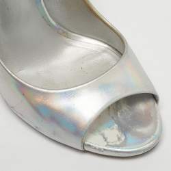 Pre Owned Casadei Silver Leather Peep Toe Pumps Size 39