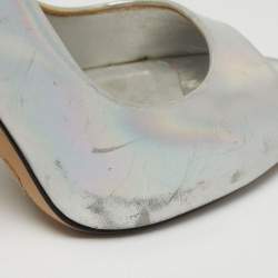 Pre Owned Casadei Silver Leather Peep Toe Pumps Size 39