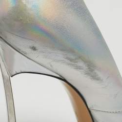 Pre Owned Casadei Silver Leather Peep Toe Pumps Size 39