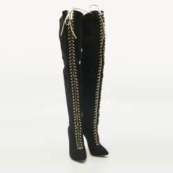 Pre Owned Casadei Black Suede Over The Knee Length Boots Size 38.5