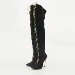 Pre Owned Casadei Black Suede Over The Knee Length Boots Size 38.5