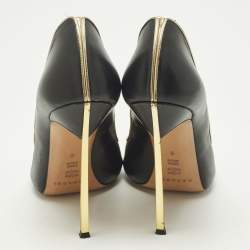 Pre Owned حذاء كعب عالي كاسادي جلد أسود/ذهبي مقدمة مفتوحة مقاس 38