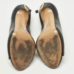 Pre Owned حذاء كعب عالي كاسادي جلد أسود/ذهبي مقدمة مفتوحة مقاس 38