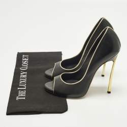 Pre Owned حذاء كعب عالي كاسادي جلد أسود/ذهبي مقدمة مفتوحة مقاس 38