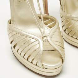 مملوكة مسبقًا صندل كاساداي سير كاحل من الجلد ذهبي بكعب منصة مقاس 37