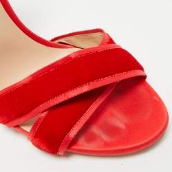 Pre Owned Casadei Size 38.5 Red Satin and Velvet Ankle Strap Sandals