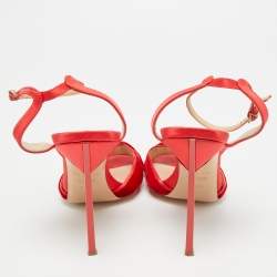 Pre Owned Casadei Size 38.5 Red Satin and Velvet Ankle Strap Sandals