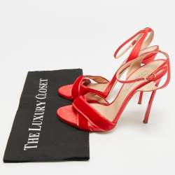 Pre Owned Casadei Size 38.5 Red Satin and Velvet Ankle Strap Sandals