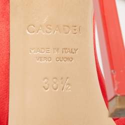 Pre Owned Casadei Size 38.5 Red Satin and Velvet Ankle Strap Sandals