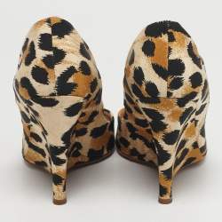 مملوكة مسبقًا Casadei Size 40 Tricolor Canvas Wedge Peep Toe Pumps