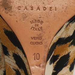 مملوكة مسبقًا Casadei Size 40 Tricolor Canvas Wedge Peep Toe Pumps