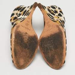 مملوكة مسبقًا Casadei Size 40 Tricolor Canvas Wedge Peep Toe Pumps