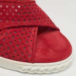 Pre Owned Casadei Size 39 Red Mesh and Suede Wedge Sandals