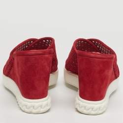 Pre Owned Casadei Size 39 Red Mesh and Suede Wedge Sandals