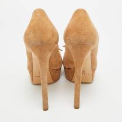 Pre Owned حذاء كعب عالي كاسادي مزين فراشات نعل سميك مقدمة مفتوحة سويدي بيج مقاس 38.5