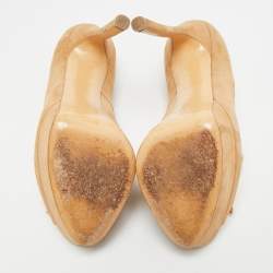 Pre Owned حذاء كعب عالي كاسادي مزين فراشات نعل سميك مقدمة مفتوحة سويدي بيج مقاس 38.5