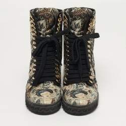 مملوكة مسبقًا حذاء رياضي كاسادي قماش جاكار مطبوع متعدد الألوان برباط وسلسلة كعب روكي مقاس 39