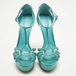 مملوكة مسبقًا Casadei Size 39 Blue Python Leather Platform Ankle Sandals