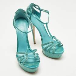 مملوكة مسبقًا Casadei Size 39 Blue Python Leather Platform Ankle Sandals