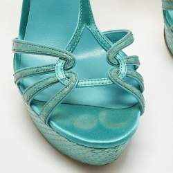مملوكة مسبقًا Casadei Size 39 Blue Python Leather Platform Ankle Sandals