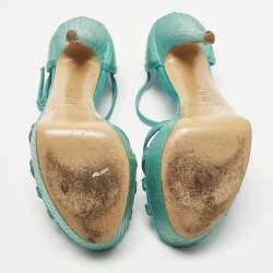 مملوكة مسبقًا Casadei Size 39 Blue Python Leather Platform Ankle Sandals