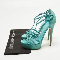 مملوكة مسبقًا Casadei Size 39 Blue Python Leather Platform Ankle Sandals